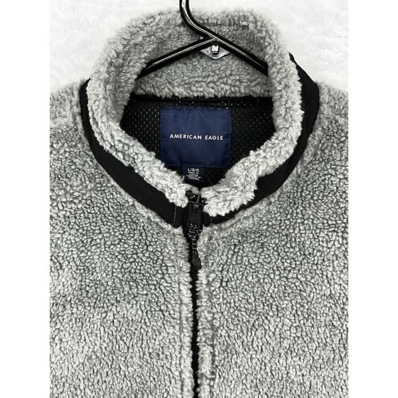 American Eagle‎ Outfitters Sweater Mens Size Large Gray Sherpa Zip Fleece Lined - Picture 2 of 10